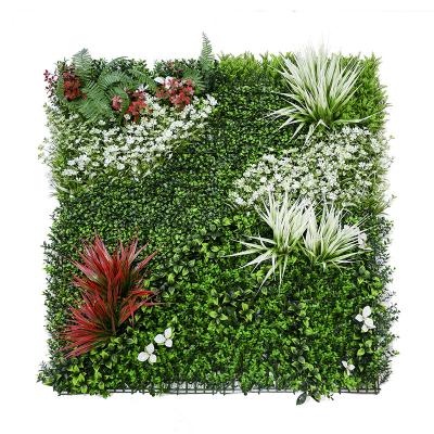 中国 縦の背景幕のパネルのプラスチック植物の装飾のための人工的な両掛けの塀の緑の壁 販売のため