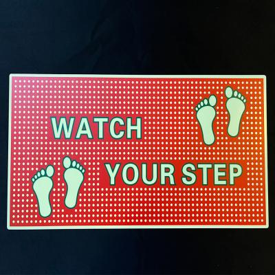 China Aluminum Photoluminescent Signage Silk Screen / UV Printing Watch Your Step Sign for sale