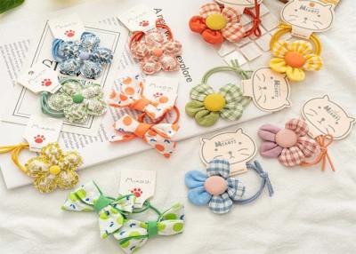 China Handmade DIY elastic accessories Children's floral plaid hair rope girl cute cartoon baby hair bow rubber band for sale