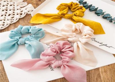 China Streamer headband tassel knot colonic fabric solid color rabbit ear scrunchie hair accessories satin headdress bridal for sale