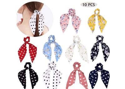 China streamer floral printing scrunchie 2 in 1 vintage wholesale OEM logo accessories Hair rope women's chiffon bow tiara for sale
