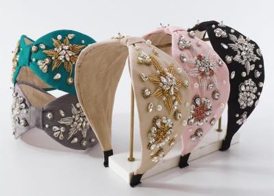 China Fashion heavy beaded diamond-encrusted headbands light luxury headwear rice bead wide edge headbands for sale