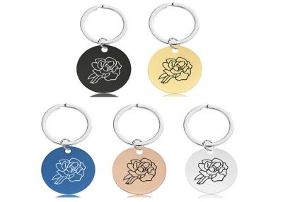 China Stainless KeyKey chain pendant Month flower birthday holiday gift engraved metal key chain logo words for sale