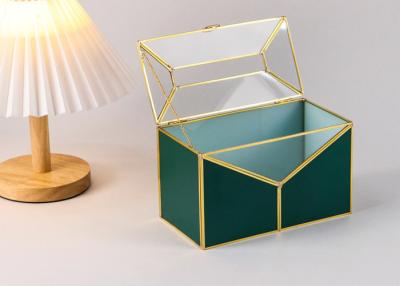 China Nordic luxury dark green leather Brass Tissue Box Cosmetic Storage box tray Bedroom dresser shelving for sale