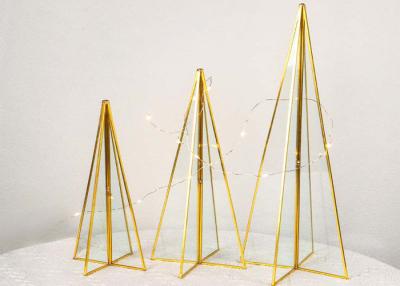 China Glass cone tower craft ornaments Christmas glass box decoration Gold border sanding geometric glass crafts in stock for sale