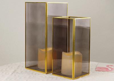 China Glass cover copper candle stick box fashion storm lantern wax table geometric glass greenhouse for sale