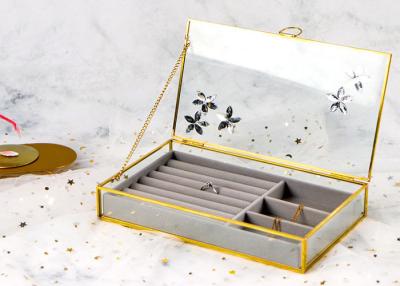China Glass Golden jewelry ring earning package storage box Rectangular jewelry box dustproof window display box for sale