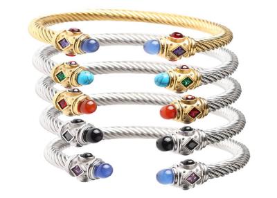 China Titanium steel cable ruby turquoise stone bracelet accessories golden elastic wire rope twist open bracelet wholesale for sale