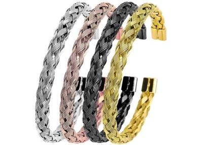 China Wire rope twist Braided black bracelet Stainless Steel C-shaped opening titanium steel mesh twisted wire bracelet for sale