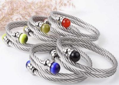 China Powder crystal stone bracelet stainless steel wire elastic twisted wire fine steel rope three-ring bracelet for sale