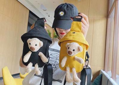 China Lovely accessories Canvas bear bag kids cute cartoon shoulder chest bag ins popular personality crossbody bag for sale