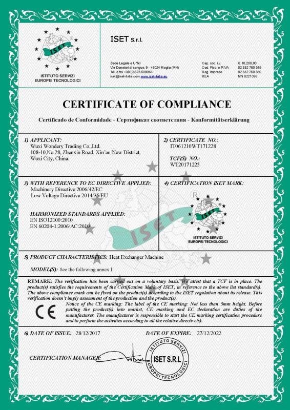CE - Wuxi Wondery Industry Equipment Co., Ltd