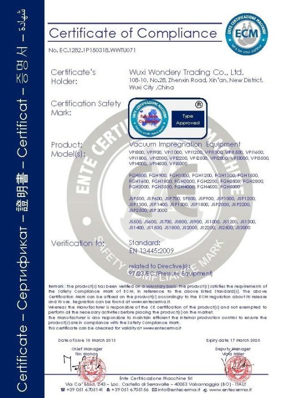 CE - Wuxi Wondery Industry Equipment Co., Ltd