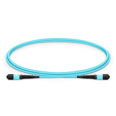 China Aqua 1m MPO MPO Type OFNP fiber optic trunk cable OM3 Multimode for sale