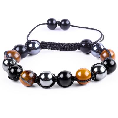 China Adjustable Handmade Braided Rope Natural Triple Gemstones Beads Bracelet for sale