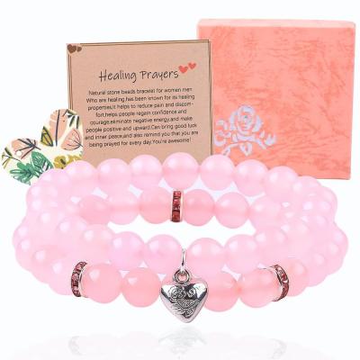 China 8mm Rose Quartz Gemstone Bead Bracelet Healing Energy Charm Jewelry for sale