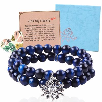 China Elastic Round Dark Blue 8mm Tiger Eye Gemstone Bracelet Healing Energy Charm Jewelry for sale