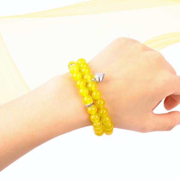 Quality Elastic Round 8mm Gemstone Bead Yellow Jade Crystal Bracelets OEM ODM for sale