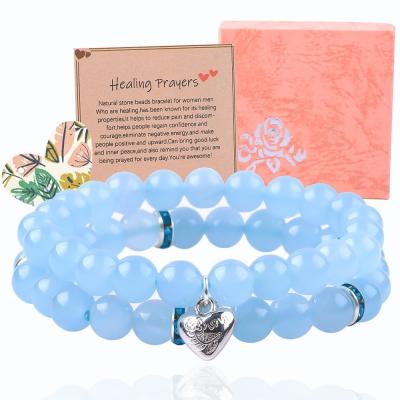 China 8mm Amethyst Blue Aquamarine Gemstone Bracelets Crystal Healing for sale