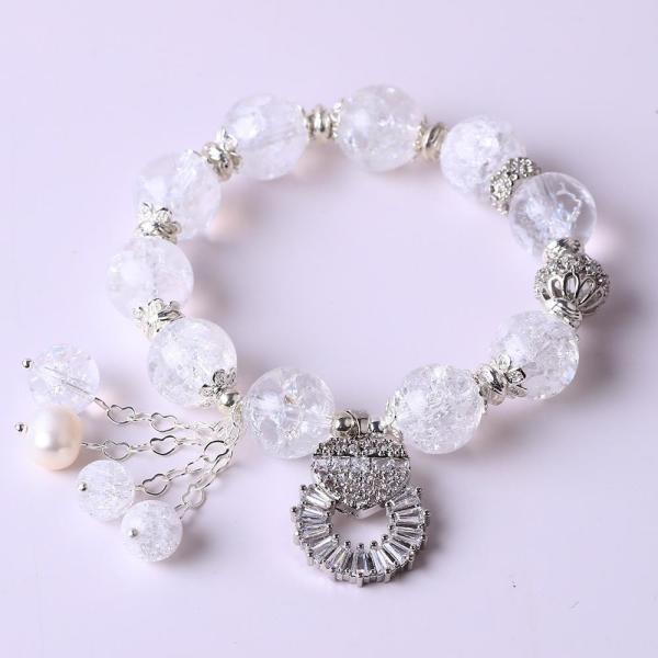 Quality Handmade Round Bead Crystal Gemstone Elastic Bracelet with Deluxe Charms for sale