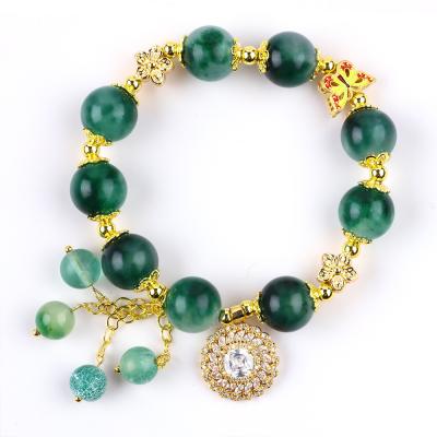 China Handmade Gemstone Beaded Bracelet Green Chalcedony Bracelet Adjustable Charm Bracelet For Party Daily Wearing for sale