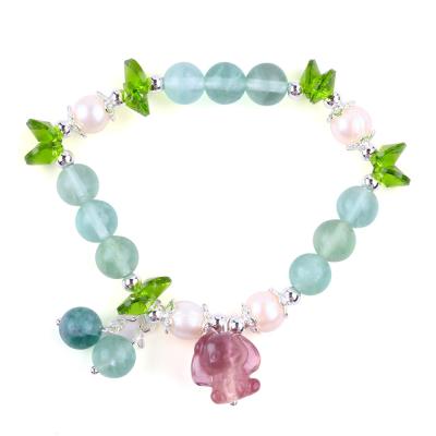 China 8MM Semi-Precious Gemstone Fluorite With Purple Melody Carving Stretch Bracelet For Gift for sale