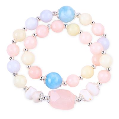 China Morganite Handmade DIY Double Layer Natural Crystal Multifacted Round Bead Bracelet For Gift for sale
