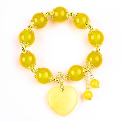 China 14MM Natural Energy Yellow Chalcedony With Yellow Jade Heart Carving  Lucky Crystal Bead Bracelet for sale