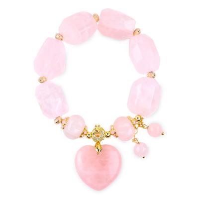 Chine 14 mm à facettes en rose de quartz en pierre cristalline, bracelet au cœur sculpté à vendre