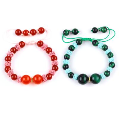 Cina 8mm Occhio di tigre verde e rosso calcedonia regolabile corda intrecciata braccialetto di perla di bilanciamento curativo in vendita