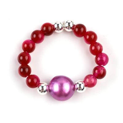 Chine 4 mm Ring à perles en pierre précieuse faite à la main réglable élastique Rose Rouge Oeil de tigre Ring de pierre pour la fête port quotidien à vendre
