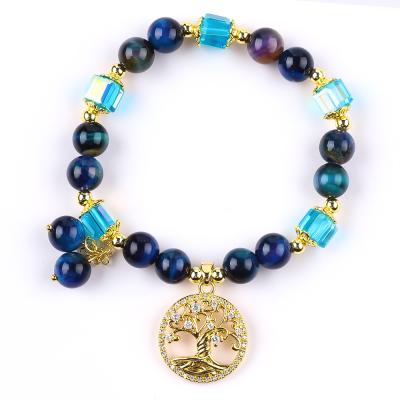China Healing Natural Crystal 8mm Rainbow Tiger Eye Tree Of Life Bead Bracelet For Daily Wear for sale