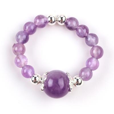 China 4mm Handmade Gemstone Beaded Ring Adjustable Elastic Amethyst Stone Ring For Party Daily Wearing for sale