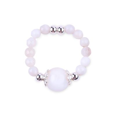 China 4mm Handmade Gemstone Beaded Ring Adjustable Elastic White Agate Stone Ring For Party Daily Wearing for sale