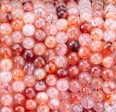 China Healing Energy Red Fire Quartz Round Semi Precious Gemstone Beads for sale