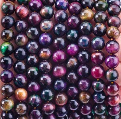 China Natural Crystal Gemstone Rainbow Tiger's Eye Loose Bead Strands Semi Precious Stone for DIY Jewelry Making for sale