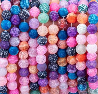 China Rainbow Weathered Agate Loose Bead Strands Semi Precious Stone Matt Frosted Cracked Agate for DIY Jewelry Making for sale