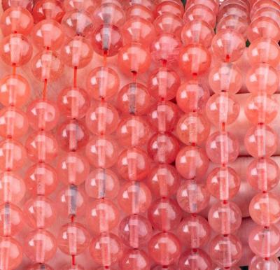 중국 로즈 체리 쿼츠 느슨한 진주 스트랜드 반 귀석 수박 빨간 쿼츠 DIY 보석 제조 판매용