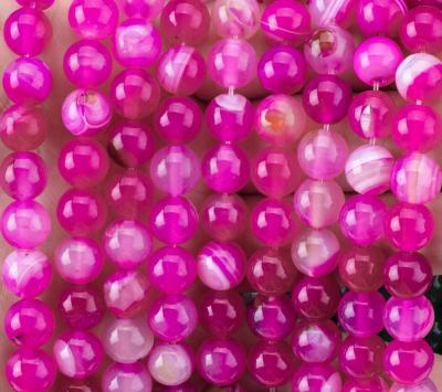 China Natural Fuchsia Striped Agate Loose Bead Strands For Jewelry Making for sale