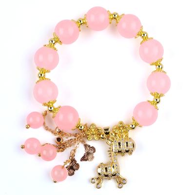 China Custom 12mm Pink Rose Quartz Bead Bracelet With Deer Charm for sale
