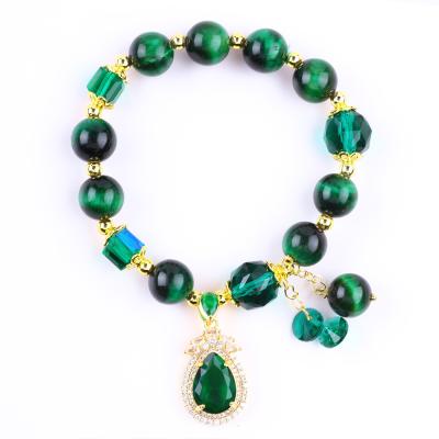 China Natural Green 10mm Tiger Eye Bracelet With Copper Gold Plating for sale