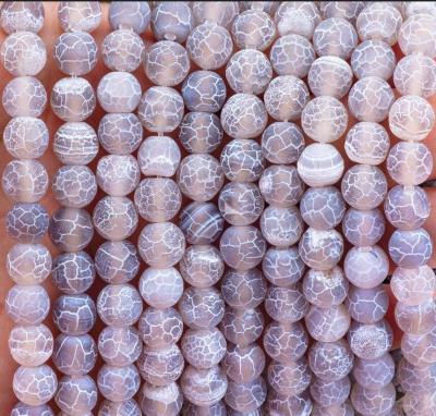 China Grey Weathered Agate Loose Bead Strands Semi Precious Stone Matt Frosted Cracked Agate for DIY Jewelry Making for sale