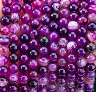 China Purple Stripped Agate Healing 8mm Round Gemstone Beads For Gift Giving for sale