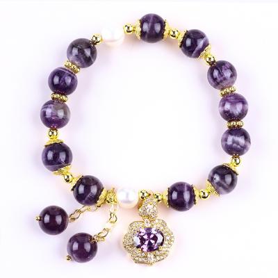 China 10mm Bead Dream Amethyst Stone Stretch Bracelets With Purple Bling Bling Charm for sale