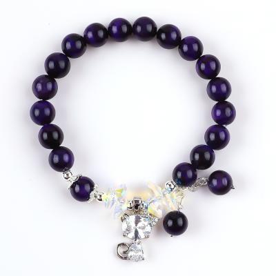 China Purple Tiger Eye Semi Precious Stone Bracelets 8mm Bead Handmade Gemstone Bracelets for sale