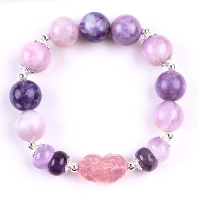 China 14MM Purple Mica Bracelet Fluorite Pixiu Stretch Bead Bracelet Brings Lucky Wealth for sale