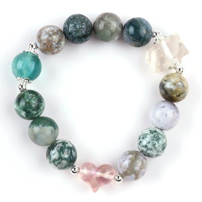 Chine Bracelet à perles en pierre précieuse faite à la main Bracelet en pierre naturelle en bois pétrifié Bracelet à cœur réglable Bracelet pour fête quotidienne à vendre