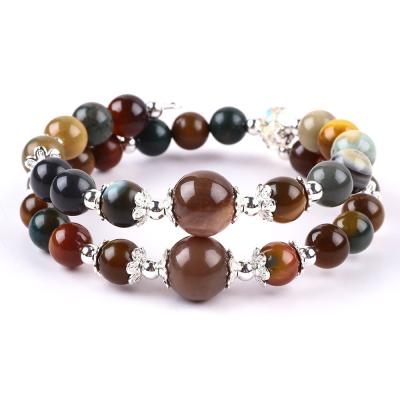 China Handmade Gemstone Beaded Bangle Natural Indian Agate Stone Bracelet Adjustable Charms Bracelet For Party Daily Wearing for sale