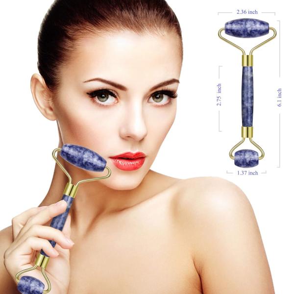 Quality Handheld Bule Dot Stone Crystal Jade Face Roller For Puffy Eyes for sale
