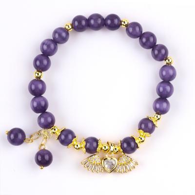 China 8mm Crystal Purple Cat Eye Bead Polished Gemstone Stretch Bracelets for sale
